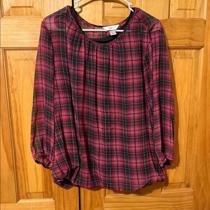 CJ Banks Pink and Black Plaid Blouse and illusions black and pink blouse set